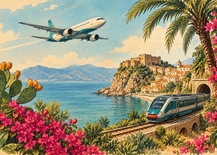 Plane and train travel to Calabria